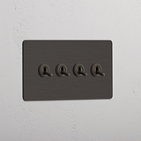 Robuster Doppel-Kipphebelschalter in Bronze – mit 4 Hebeln – Stylishes Detail für Zuhause