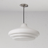 Brookfield große hängende Deckenleuchte aus Opalglas, poliertes Nickel, elegante Ergänzung für große Räume.