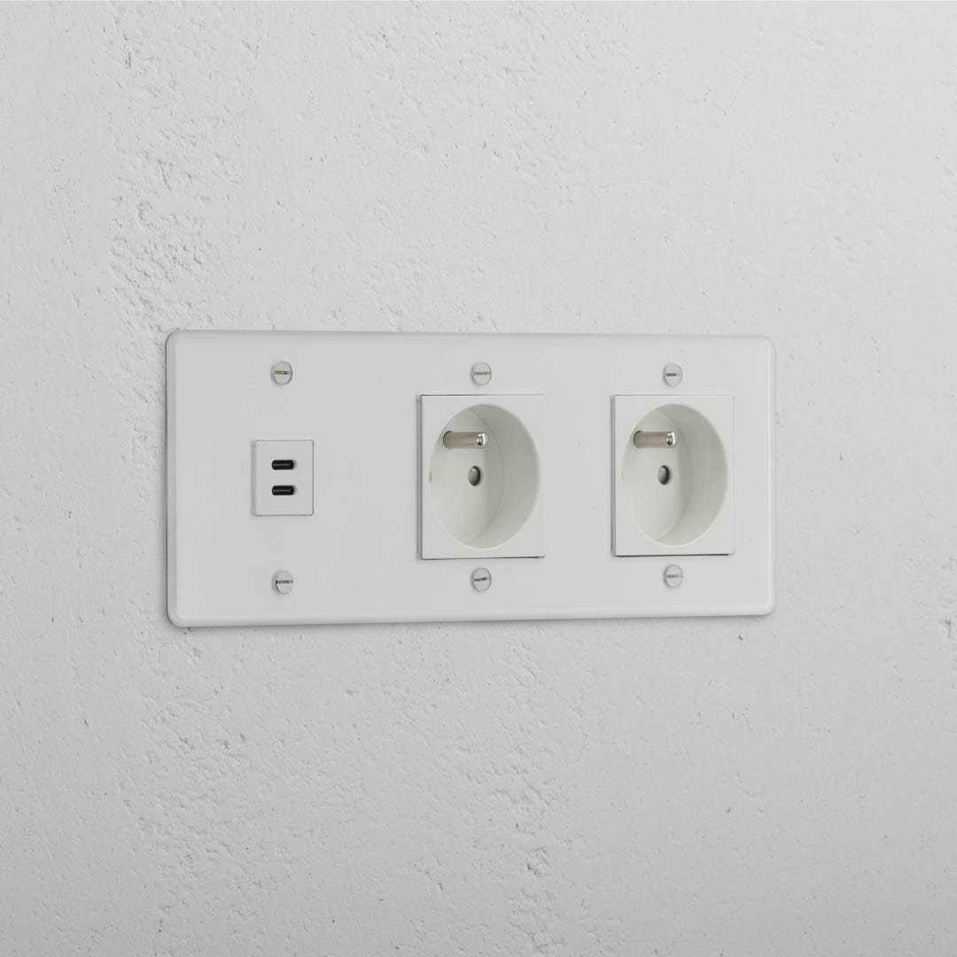 Dreifach-USB-Modul mit 30 W und zwei französischen Modulen – Durchsichtig + Weiss – Überlegenes Strommanagement