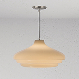 Brookfield große hängende Deckenleuchte Opalglas – Poliertes Nickel, elegante Hängelampe mit opalfarbenem Glasschirm.
