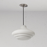 Brookfield Medium-Deckenleuchte aus Opalglas und poliertem Nickel, stilvoll von der Decke hängend.
