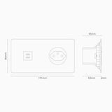 Zweifachrahmen mit USB-Anschluss (30 W) + Schweizer Steckdoseneinsatz (Typ J) rund – Lackierbar + Weiss