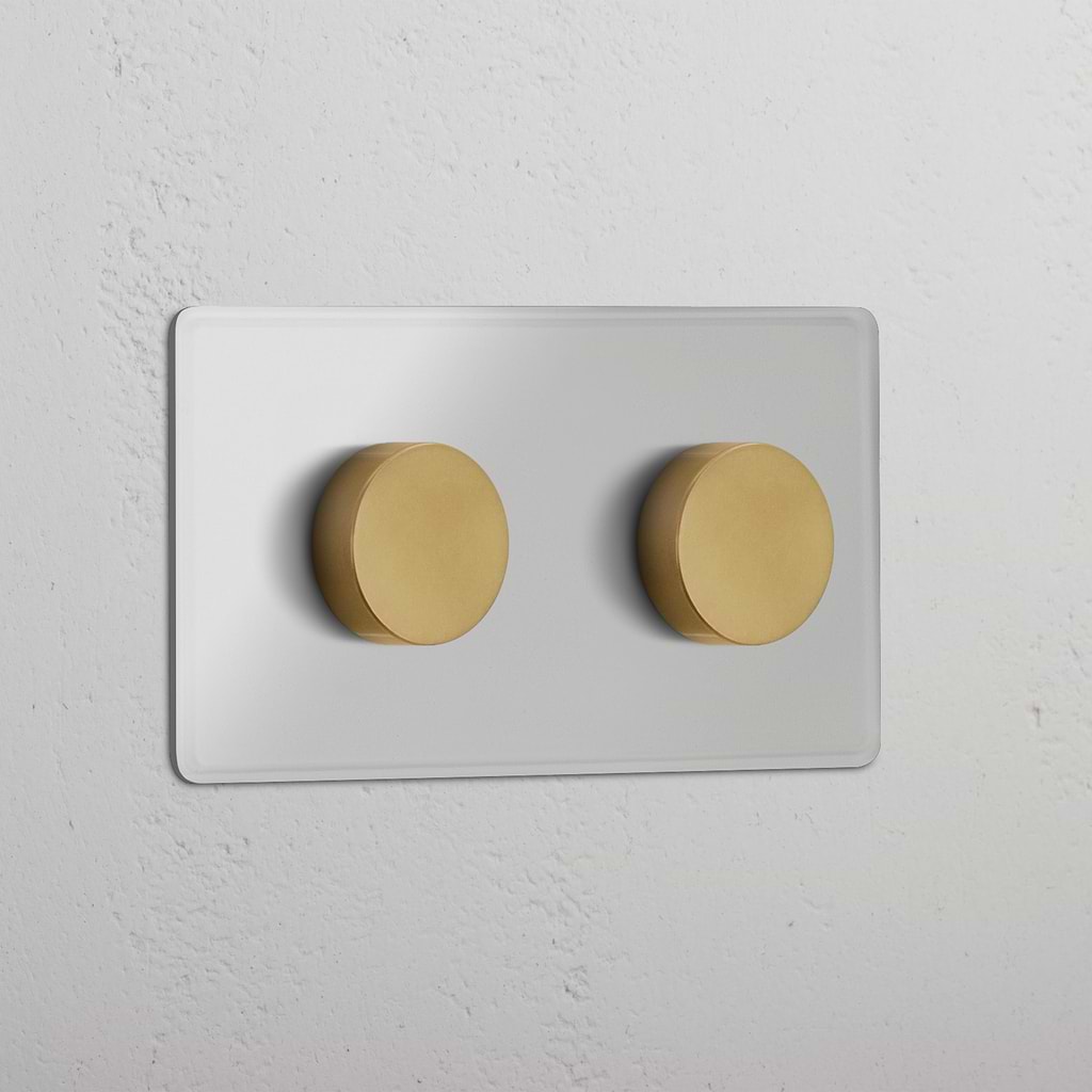 Zweifachrahmen mit 2x Mehrpunkt-Dimmerschalter – Transparent + Antikes Messing