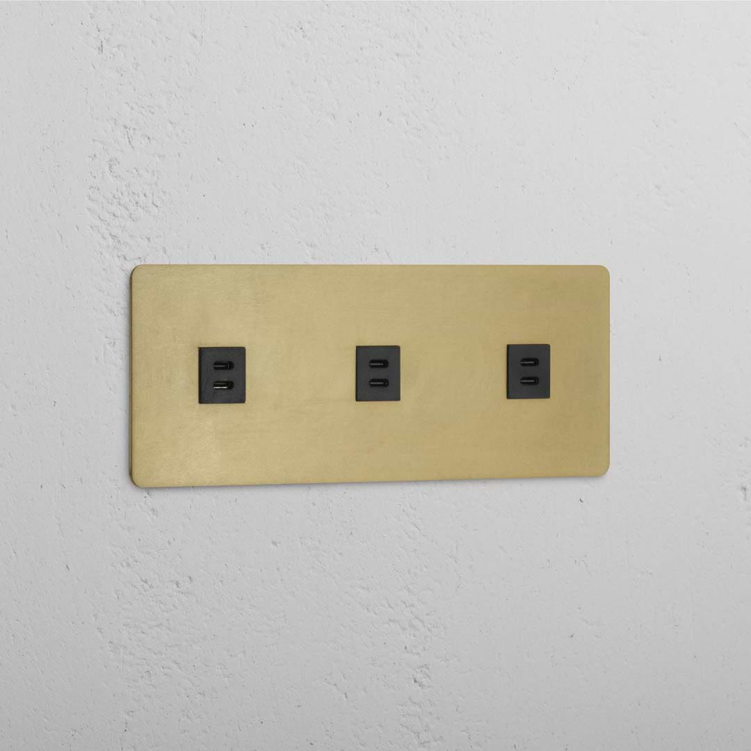 Dreifaches USB-Modul – Antikes Messing + Schwarz – mit drei Anschlüssen