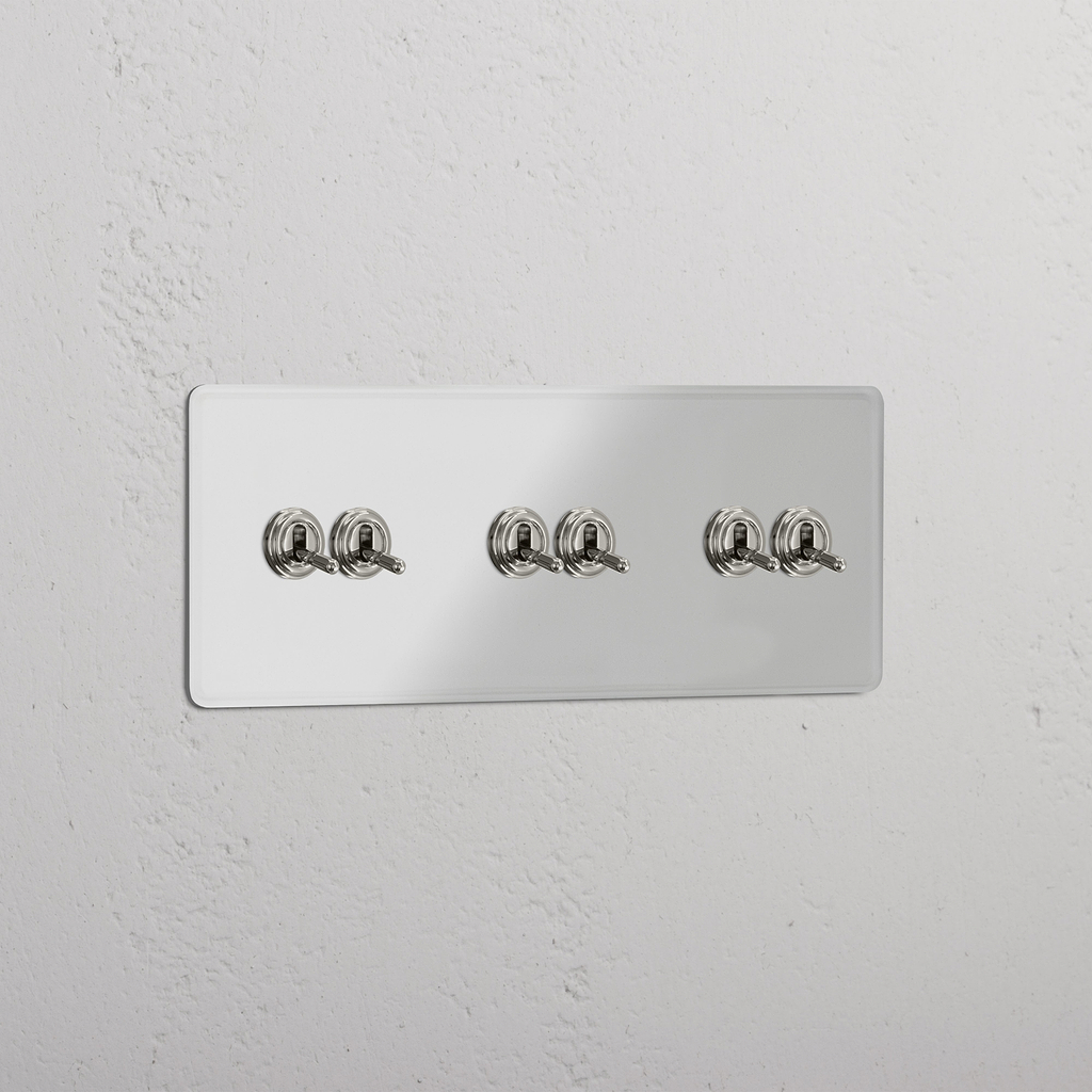 Dreifach-Kipphebelschalter mit sechs Positionen – Durchsichtig + Poliertes Nickel – mehrstufiges Beleuchtungszubehör