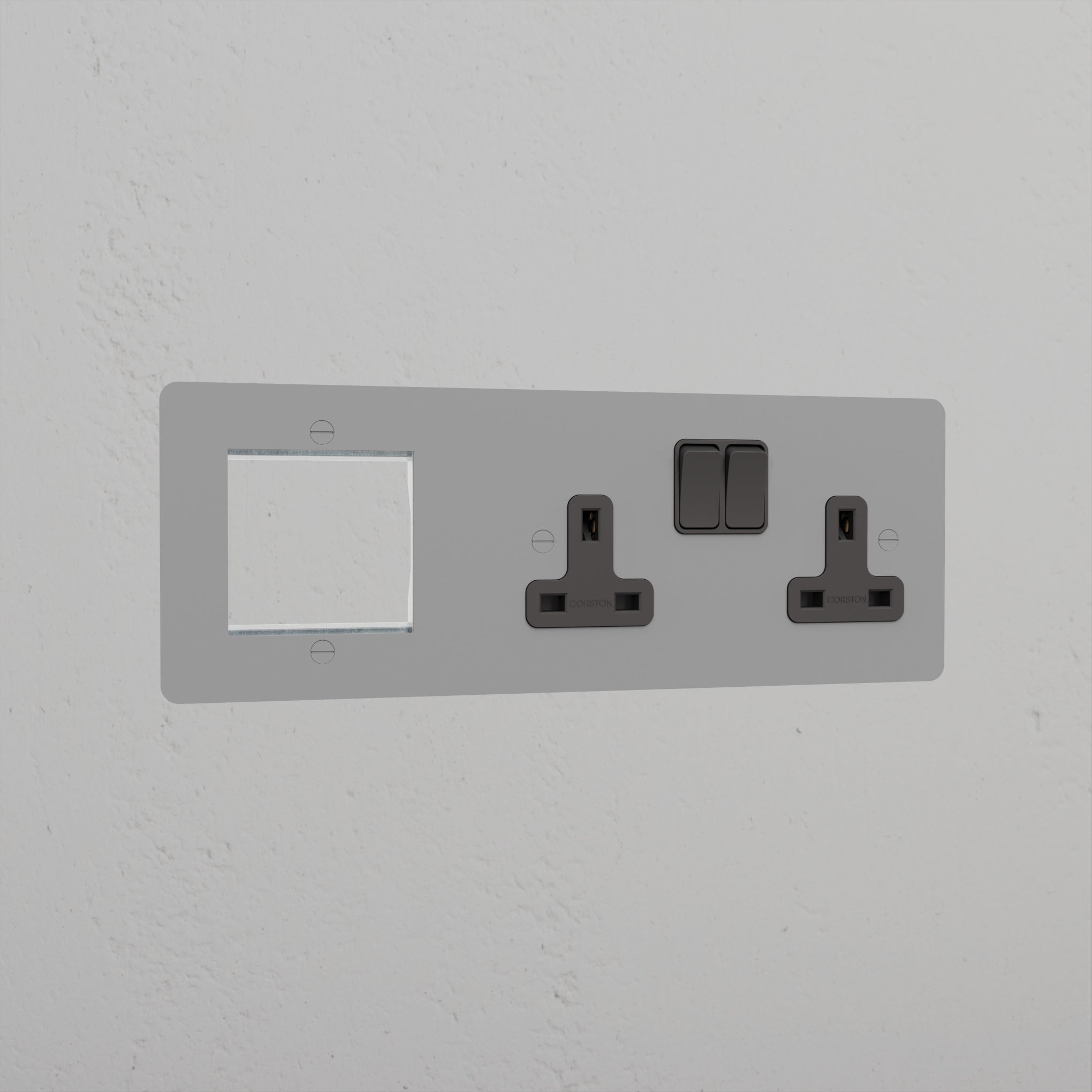 1G 50mm Module & Double Socket UK Plate - Paintable Black