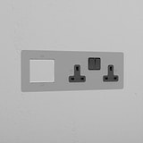 1G 50mm Module & Double Socket UK Plate - Paintable Black