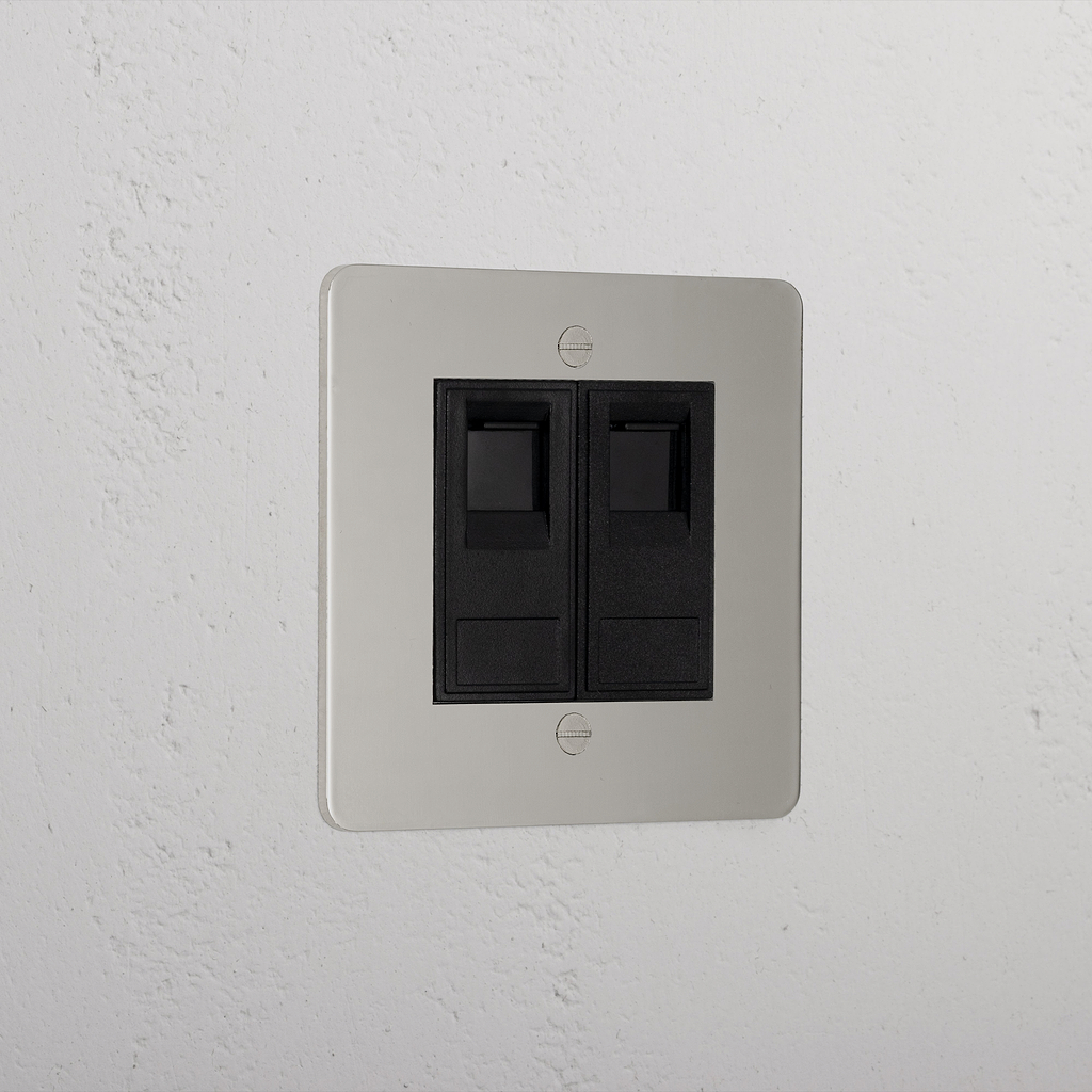 Designer Polished Nickel 2x Cat6 Socket Black
