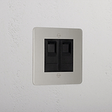 Designer Polished Nickel 2x Cat6 Socket Black