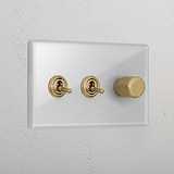 Clear Antique Brass 3 Gang Mixed Designer Light Switch