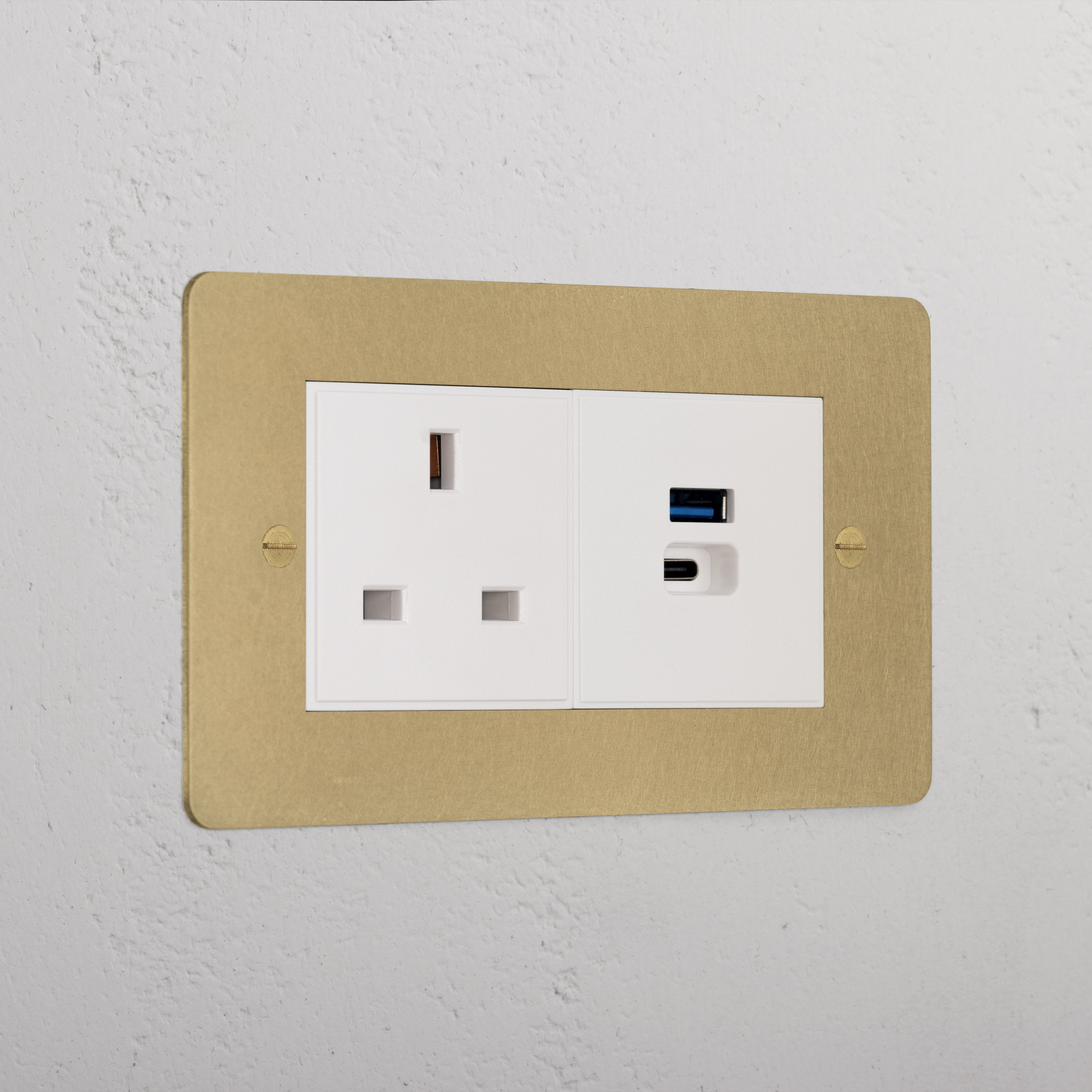 Luxury Antique Brass 13A And Usb A+C Fast Charge Socket White