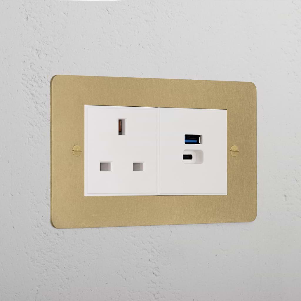 Luxury Antique Brass 13A And Usb A+C Fast Charge Socket White