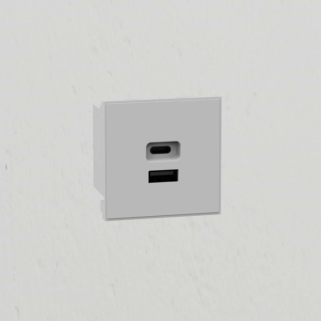 Usb A+C 30W Outlet Module 50mm - White