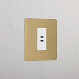Designer Antique Brass Usb C+C Socket White