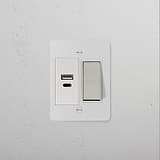 1G Two Way Rocker + USB A+C Slimline Switch in paintable polished nickel white, offering modern connectivity.