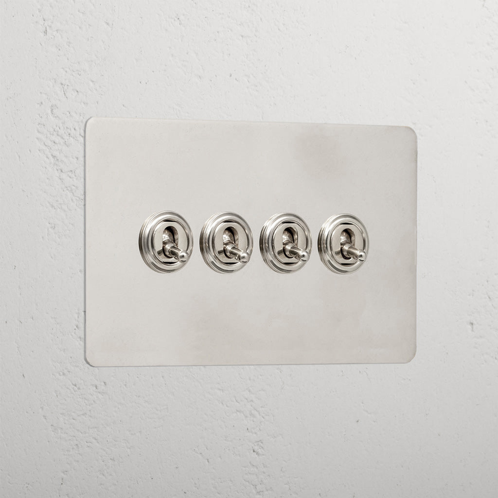 Designer Polished Nickel 4 Gang 2 Way Toggle Light Switch