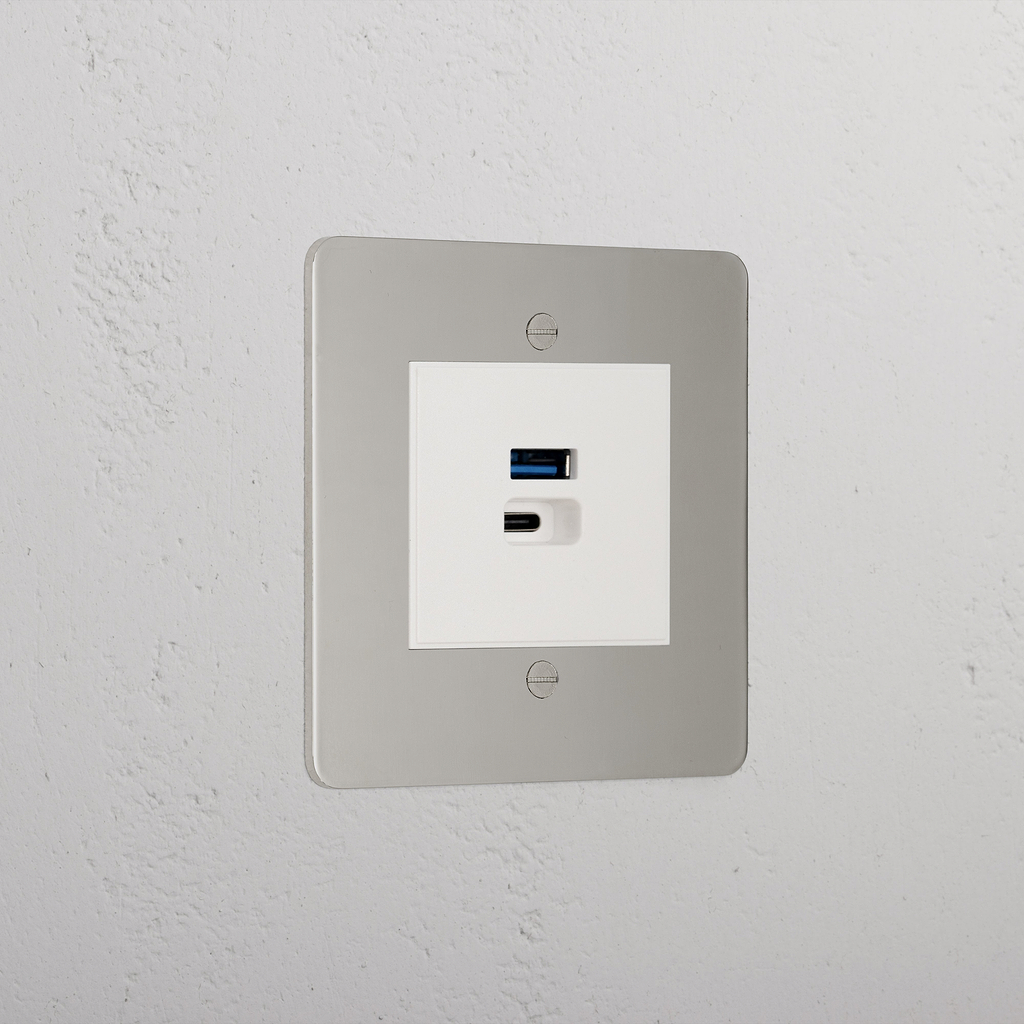 Luxury Polished Nickel Usb A+C Socket Fast Charge White