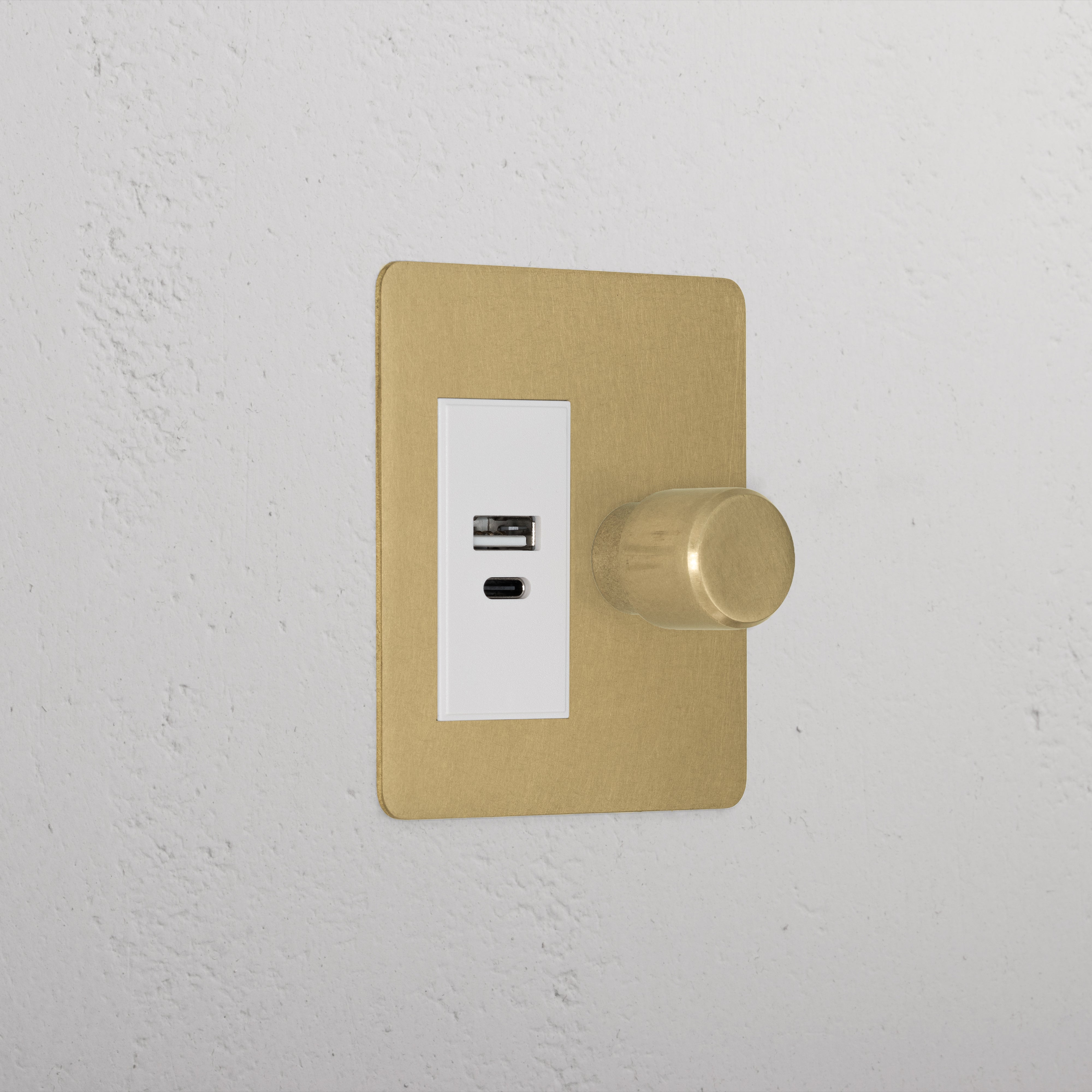 Designer Antique Brass Slimline 1 Gang 2 Way Dimmer And Usb A+C Light Switch White