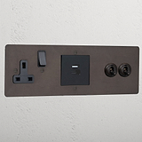 Bronze Luxury 2 Gang Toggle And Usb A+C Fast Charge And Single Socket Black