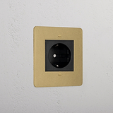 Premium Antique Brass Shuko Socket Black