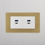 Antique Brass White 2G socket with dual USB A+C fast charge ports for efficient device charging.