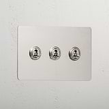 Designer Polished Nickel 3 Gang 2 Way Toggle Light Switch