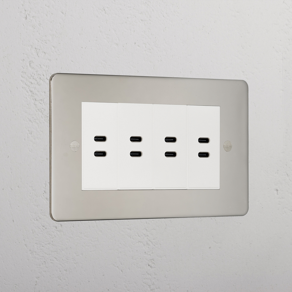 Elegant Polished Nickel 8x Usb-C Ports Socket White