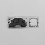 1G 50mm Module & Double Socket UK Plate in Clear White, part of Clear Module Plates - White collection, assembled view.