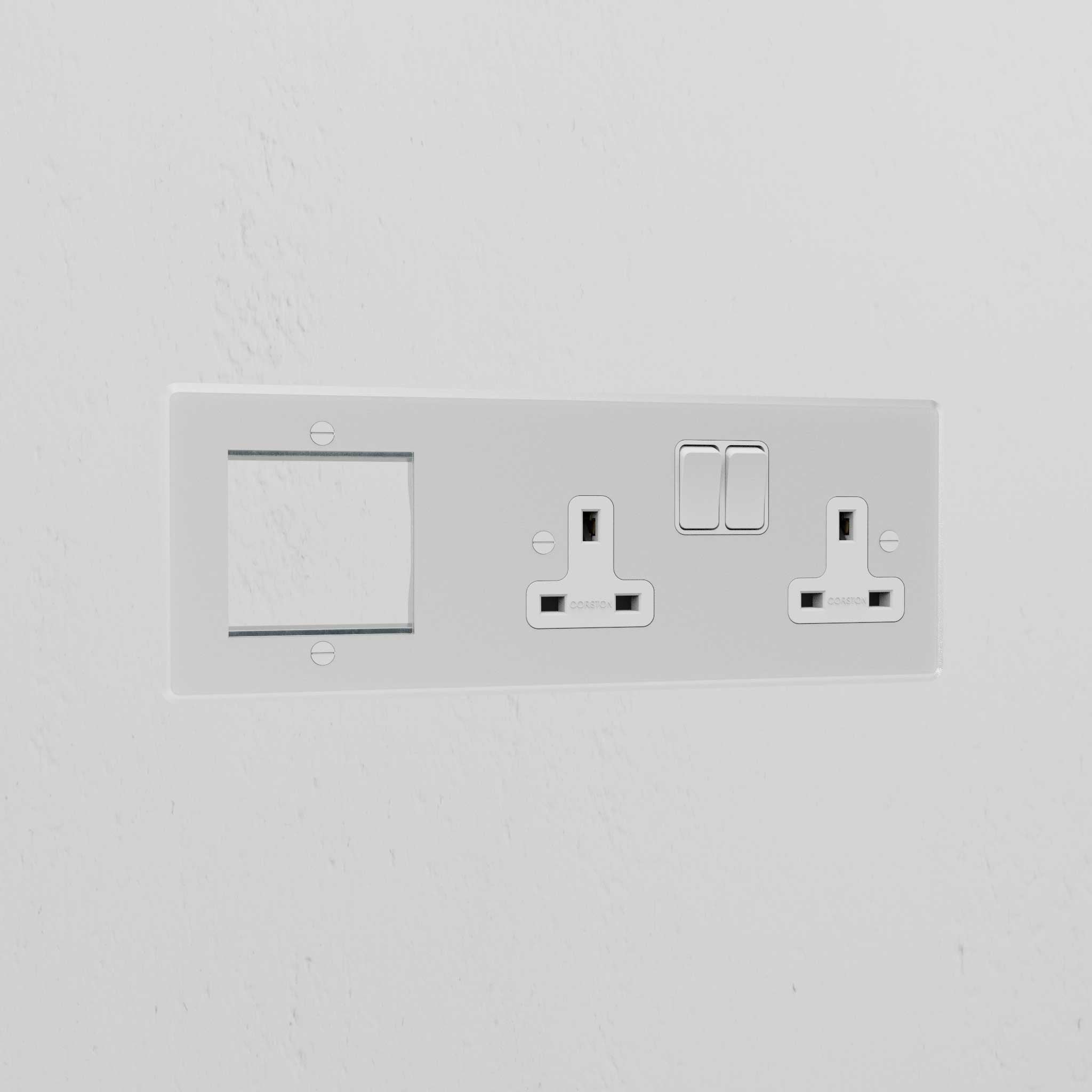 1G 50mm Module & Double Socket Uk Plate - Clear White