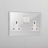 Clear Luxury Double Socket Uk White