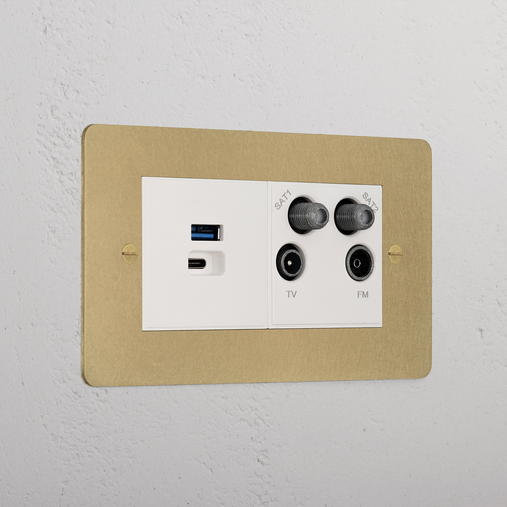 Premium Antique Brass Usb A+C Fast Charge And Tv Aerial Socket White