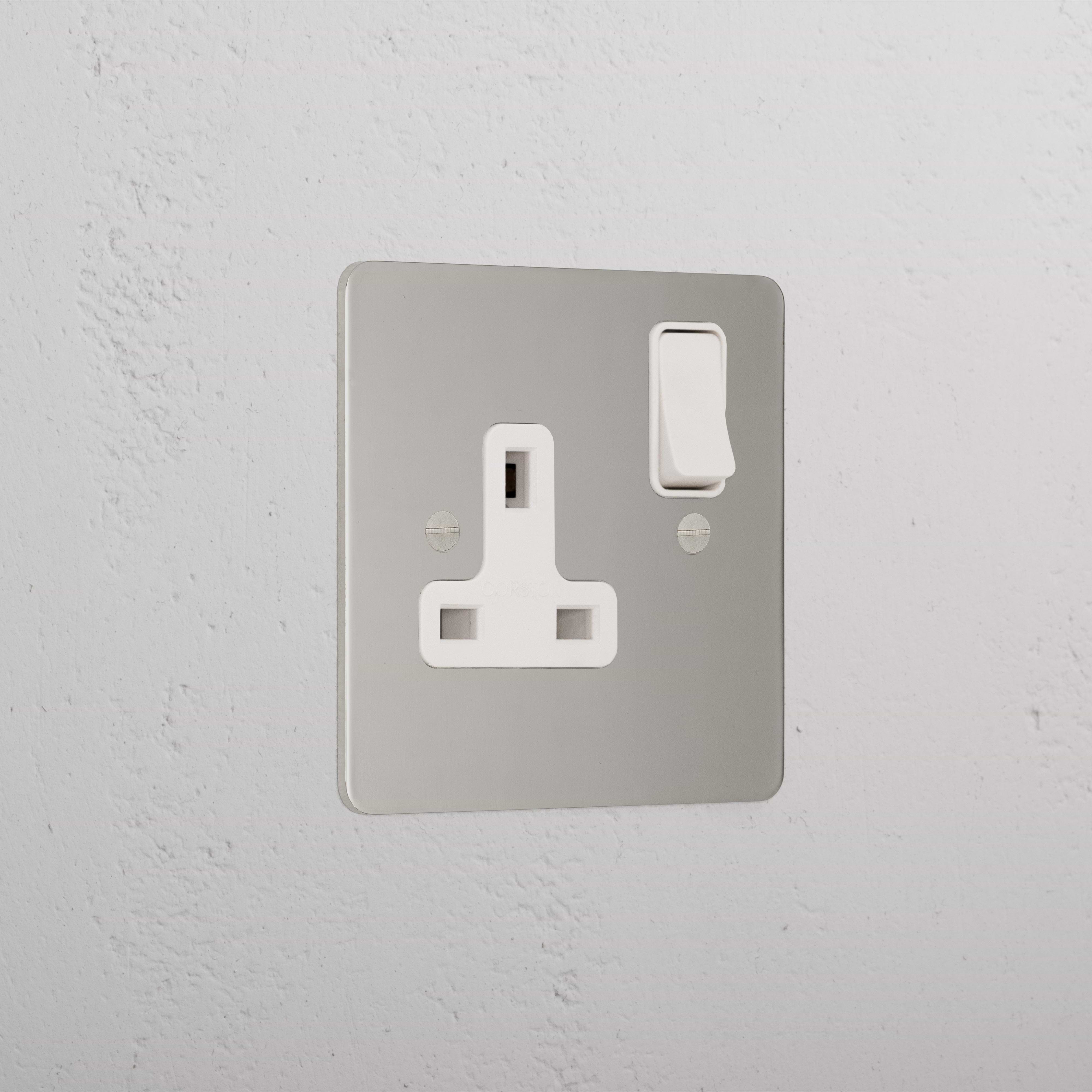 Designer Polished Nickel Single Socket Uk White