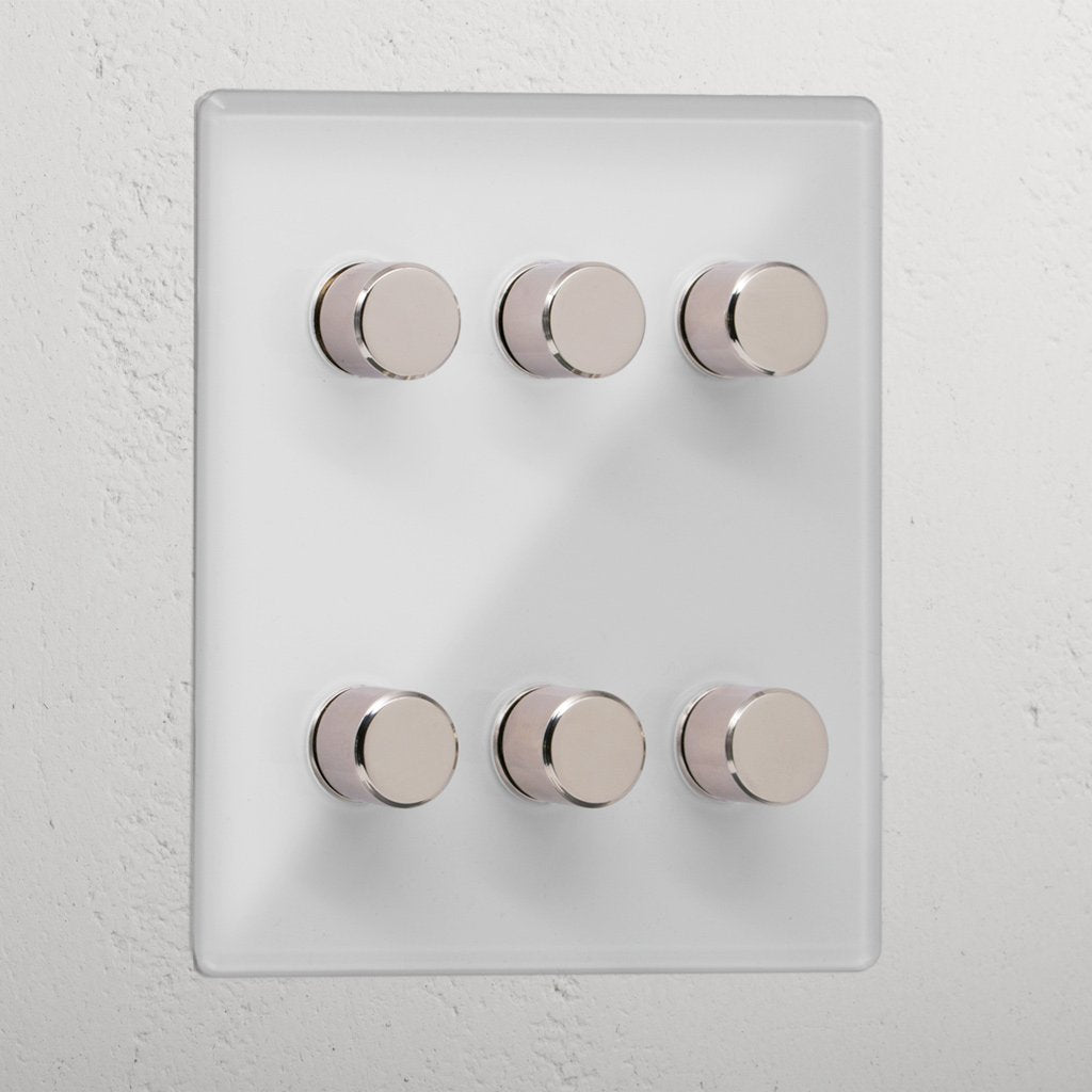 Designer Clear Polished Nickel 6 Gang 2 Way Dimmer Light Switch