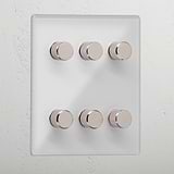 Designer Clear Polished Nickel 6 Gang 2 Way Dimmer Light Switch