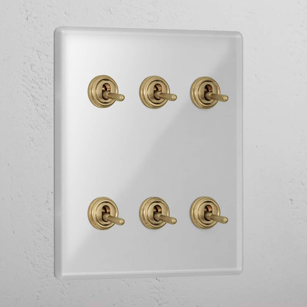 Clear Antique Brass 6 Gang 2 Way Luxury Toggle Light Switch