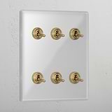 Clear Antique Brass 6 Gang 2 Way Luxury Toggle Light Switch