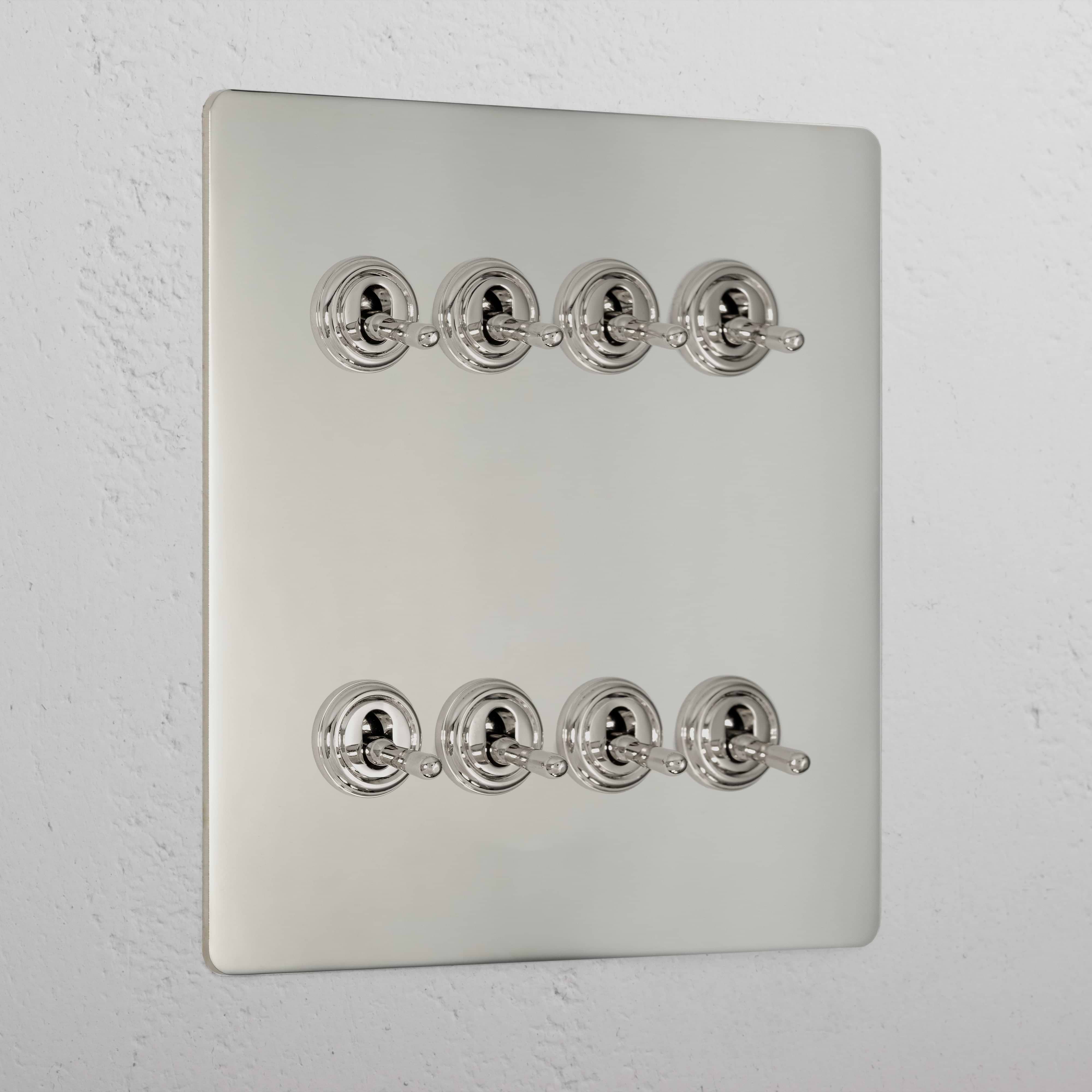 Designer Polished Nickel 8 Gang 2 Way Toggle Light Switch