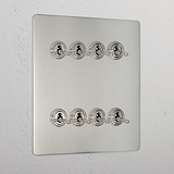 Designer Polished Nickel 8 Gang 2 Way Toggle Light Switch