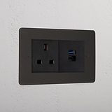 Bronze Interior 13A Socket + Usb A+C Fast Charge Black