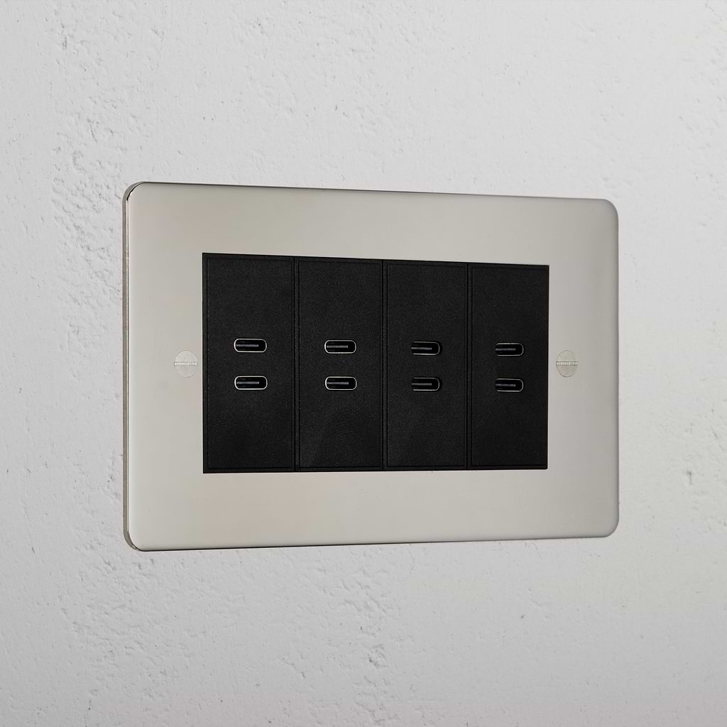 Premium Polished Nickel 8x Usb-C Ports Socket Black