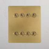8G Two Way Toggle Switch - Antique Brass: Panel with eight elegantly designed toggle switches for seamless functionality.