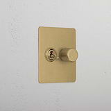 Premium Antique Brass Slimline 2 Gang Mixed Light Switch