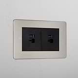 Luxury Polished Nickel 2x Usb A+C Fast Charge Socket Black