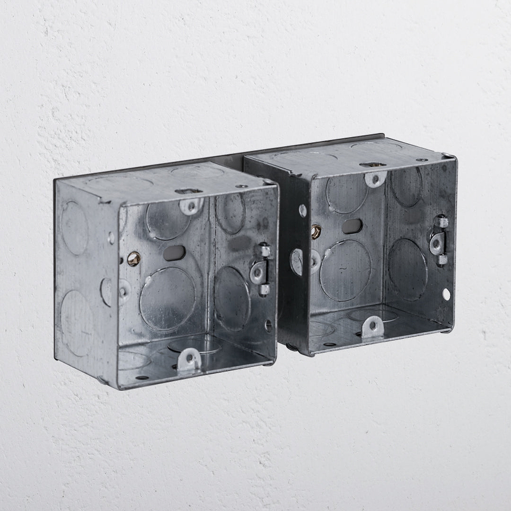 2x Single Metal Back Box 47mm, a sturdy rectangular electrical wall mounting box.