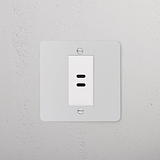 USB C+C Socket in paintable white, designed for 1G sockets & modules, blending with textured surfaces.