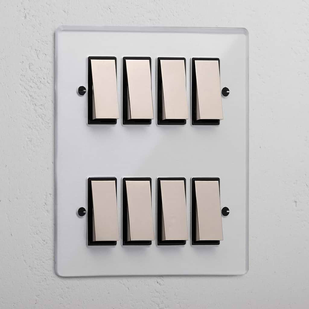8G Two Way Rocker Switch - Clear Polished Nickel Black
