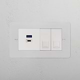 Paintable white 2G socket with 2x CAT 6 and USB A+C fast charge ports for enhanced connectivity and charging.