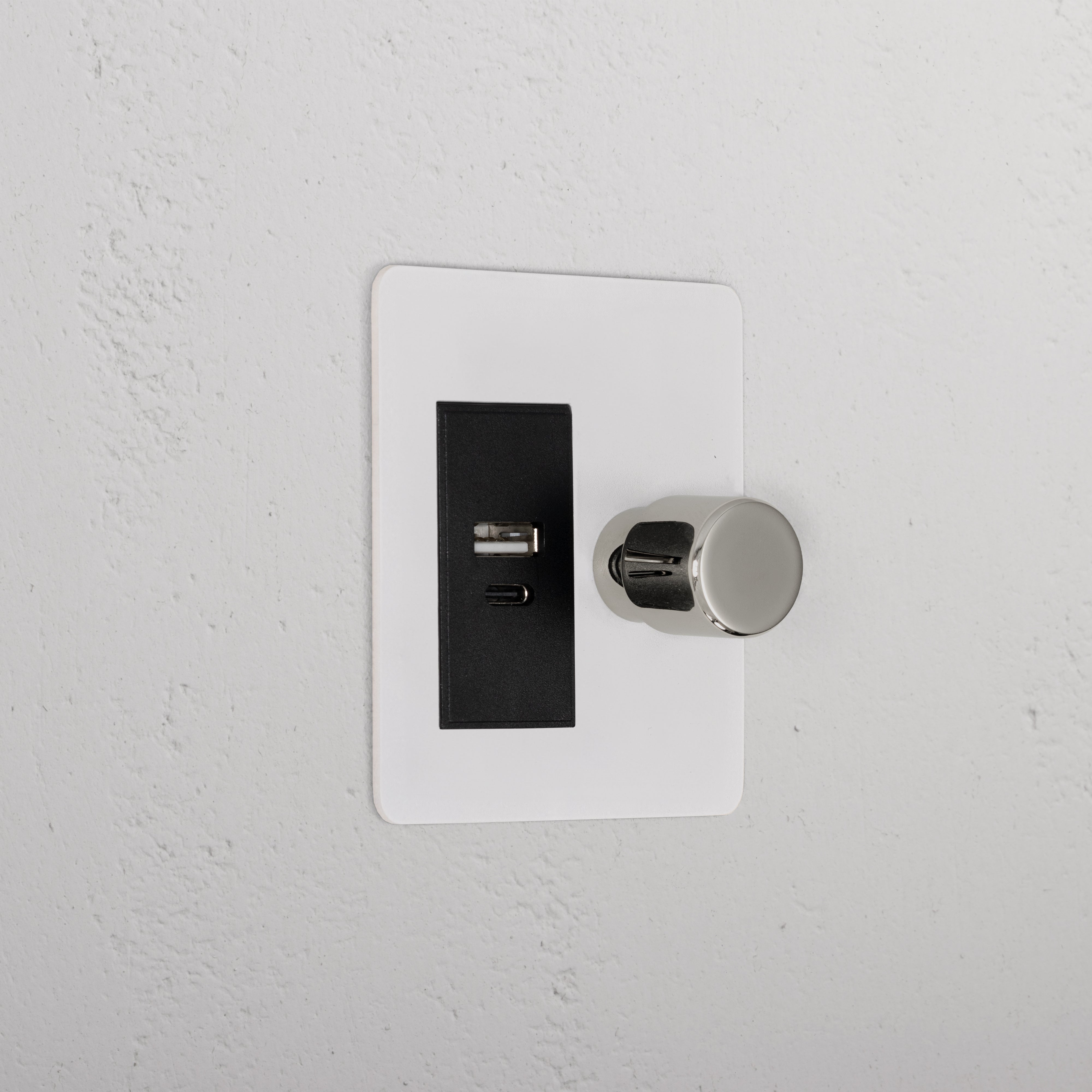 1G Two Way Dimmer + USB A+C Slimline Switch _ Paintable Polished Nickel Black
