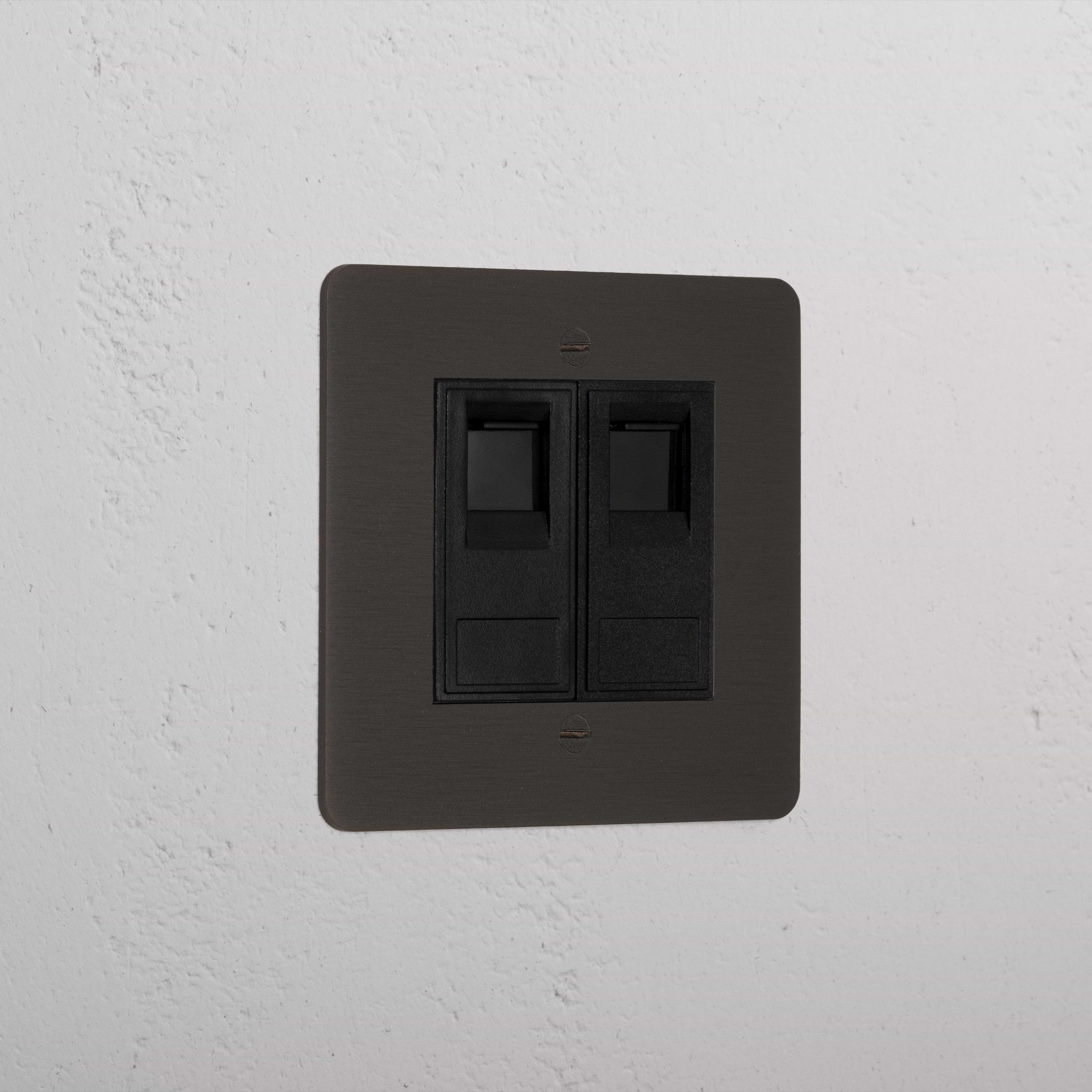 Bronze Designer 2x Cat6 Socket Black