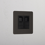 Bronze Designer 2x Cat6 Socket Black
